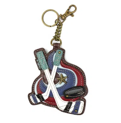 Chala Women's Hockey Coin Purse Key Fob Bag Charm In Blue And Brown In Multi