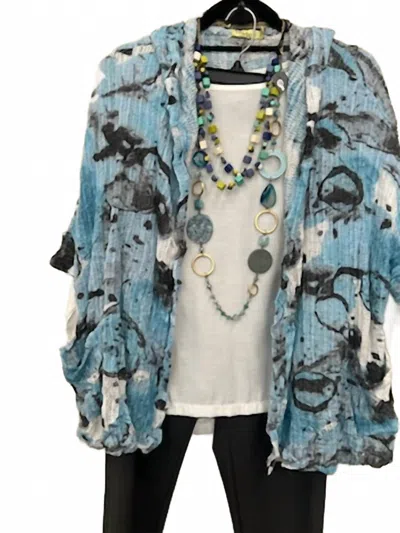 Chalet Et Ceci Women's Short Sleeve Cardigan In Blue Gray Print In Multi
