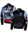 Chalk Line Men's Black/blue Venom Symbiote Fanimation Satin Full-snap Jacket In Black,blue