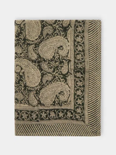 Chamois Big Paisley Block-printed Linen Rectangular Tablecloth (138in/3.5m)