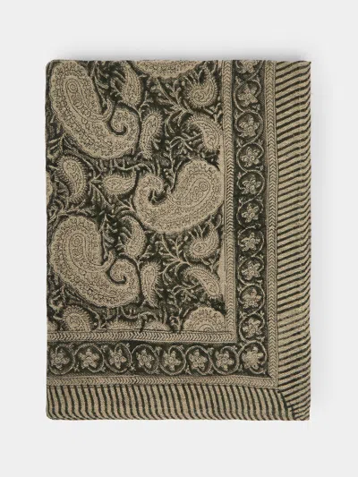 Chamois Big Paisley Block-printed Linen Rectangular Tablecloth (90.5in/2.3m)