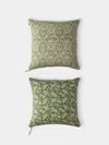 Chamois Block-printed Linen Cushions - 19.5in/50cm (set Of 2) In Green