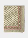 Chamois Cypress Block-printed Linen Rectangular Tablecloth (106in/2.7m) In Multi