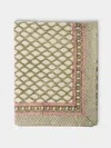 Chamois Cypress Block-printed Linen Rectangular Tablecloth (138in/3.5m) In Green