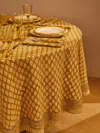 Chamois Cypress Block-printed Linen Round Tablecloth (86.5in/2.2m)