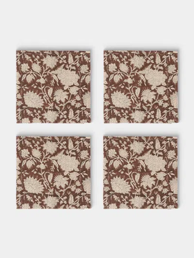 Chamois Indian Rose Block-printed Linen Napkins (set Of 4) In Multi
