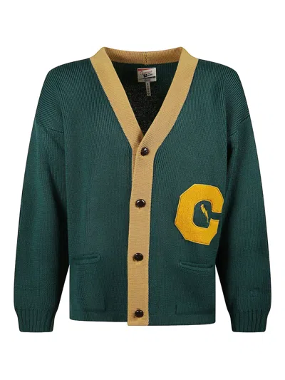 Champion V-neck Cardigan With Front Pockets And Elbow Patches In Blue