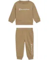 Champion Baby Boys 2-piece Long Sleeve Crew Sweatshirt And Joggers Set In Brown