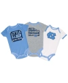 CHAMPION BABY BOYS AND GIRLS CHAMPION CAROLINA BLUE, GRAY, WHITE NORTH CAROLINA TAR HEELS 3-PACK BODYSUIT SET