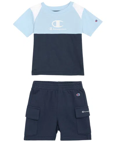 Champion Baby Boys' Crewneck T-shirt And Elastic Shorts, 2-peice Set In Blue