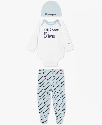 Champion Baby Boys' Long-sleeve Bodysuit Pants & Hat, 3-piece Set In Multi