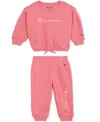 Champion Baby Girls 2-piece Long Sleeve Crew Sweatshirt And Joggers Set In Pink