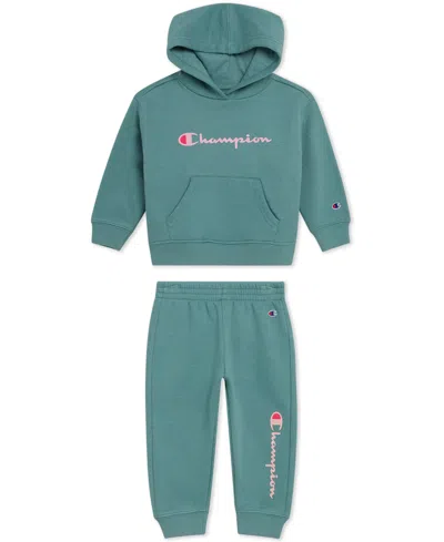 Champion Baby Girls 2-piece Long Sleeve Hoodie And Joggers Set In Green