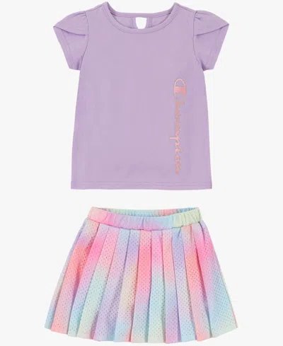 Champion Baby Girls' Flutter-sleeve T-shirt And Mesh Skort, 2-piece Set In Multi