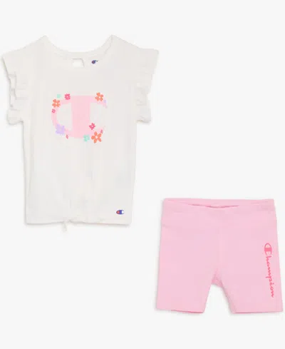Champion Baby Girls' Graphic T-shirt And Shorts, 2-piece Set In Multi