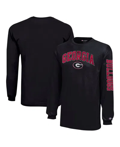 Champion Kids' Big Boys And Girls Black Georgia Bulldogs Distressed Arch Over Logo Long Sleeve T-shirt