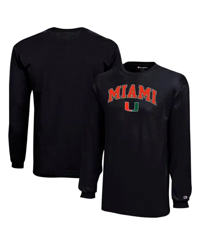 Champion Kids' Big Boys And Girls Black Miami Hurricanes Arch Over Logo Long Sleeve T-shirt