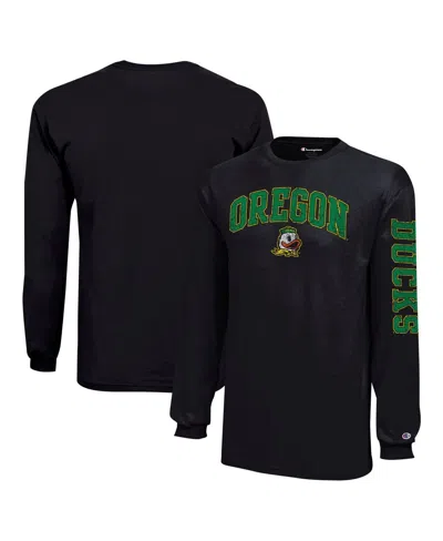 Champion Kids' Big Boys And Girls Black Oregon Ducks Distressed Arch Over Logo Long Sleeve T-shirt