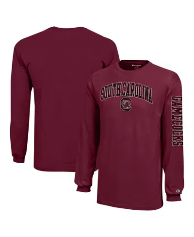 Champion Kids' Big Boys And Girls Garnet South Carolina Gamecocks Distressed Arch Over Logo Long Sleeve T-shirt In Burgundy