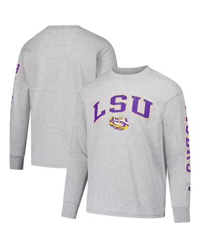 Champion Big Boys And Girls Gray Lsu Tigers Distressed Arch Over Logo Long Sleeve T-shirt