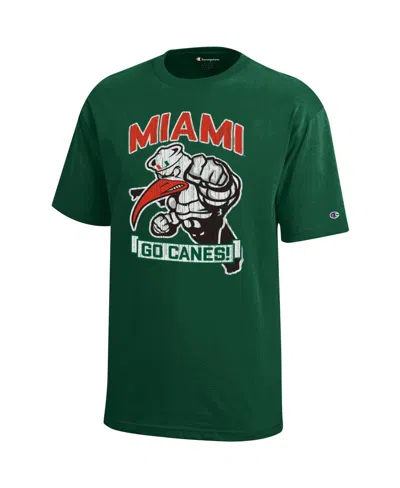 Champion Kids' Big Boys And Girls Green Miami Hurricanes Strong Mascot T-shirt