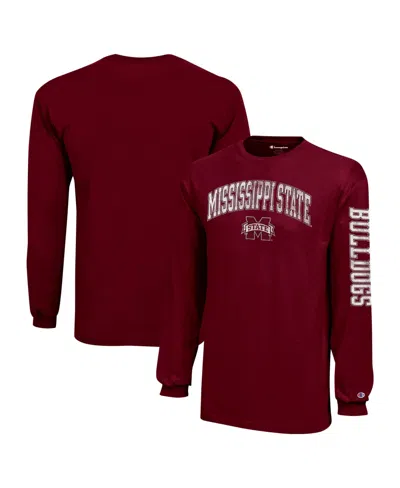 Champion Kids' Big Boys And Girls Maroon Mississippi State Bulldogs Distressed Arch Over Logo Long Sleeves T-shirt In Red