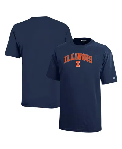 Champion Kids' Big Boys And Girls Navy Illinois Fighting Illini Arch Over Logo T-shirt In Blue