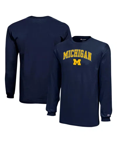 Champion Big Boys And Girls Navy Michigan Wolverines Arch Over Logo Long Sleeve T-shirt