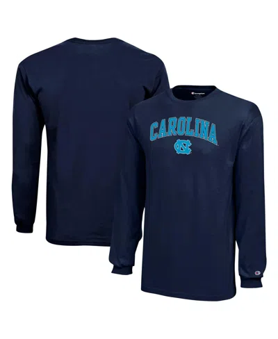Champion Kids' Big Boys And Girls Navy North Carolina Tar Heels Arch Over Logo Long Sleeve T-shirt In Blue
