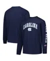 Champion Big Boys And Girls Navy North Carolina Tar Heels Distressed Arch Over Logo Long Sleeve T-shirt In Blue