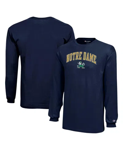 Champion Kids' Big Boys And Girls Navy Notre Dame Fighting Irish Arch Over Logo Long Sleeve T-shirt In Blue
