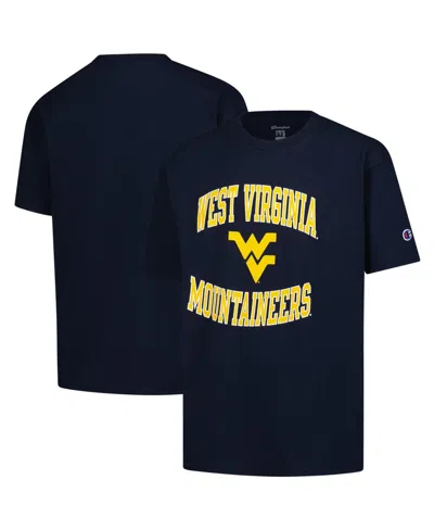 Champion Kids' Big Boys And Girls Navy West Virginia Mountaineers Circling Team Jersey T-shirt In Black