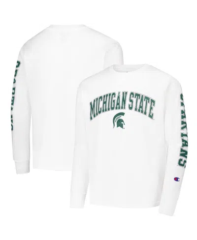 Champion Kids' Big Boys And Girls White Michigan State Spartans Distressed Arch Over Logo Long Sleeve T-shirt