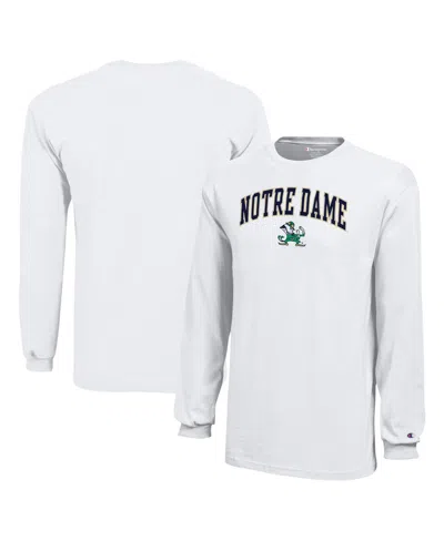 Champion Big Boys And Girls White Notre Dame Fighting Irish Arch Over Logo Long Sleeve T-shirt