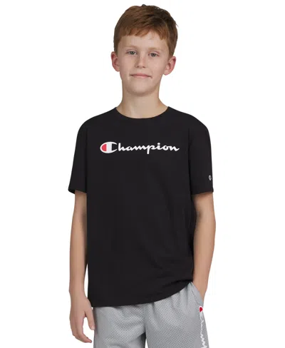Champion Kids' Big Boys Classic Script Logo T-shirt In Black