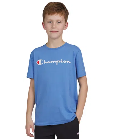 Champion Kids' Big Boys Classic Script Logo T-shirt In Blue