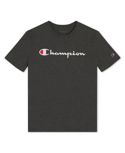 Champion Kids' Big Boys Classic Script Logo T-shirt In Charcoal Heather