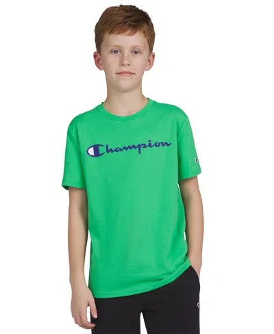 Champion Kids' Big Boys Classic Script Logo T-shirt In Green