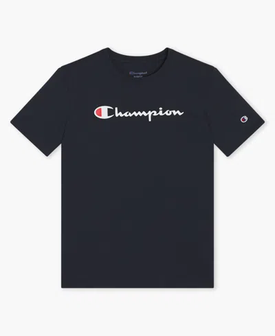 Champion Kids' Big Boys Classic Script Logo T-shirt In Navy