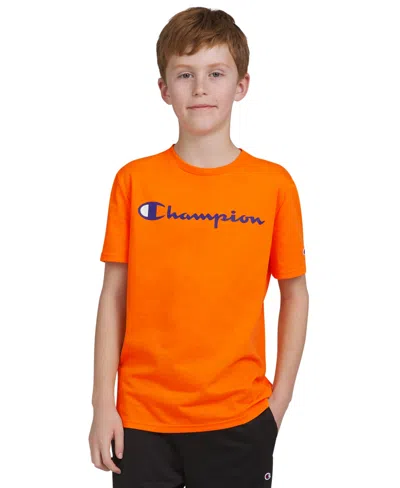Champion Kids' Big Boys Classic Script Logo T-shirt In Orange