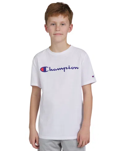 Champion Kids' Big Boys Classic Script Logo T-shirt In White