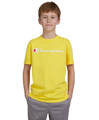 Champion Kids' Big Boys Classic Script Logo T-shirt In Yellow