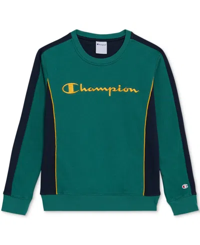 Champion Kids' Big Boys Colorblocked Crewneck Sweatshirt In Green