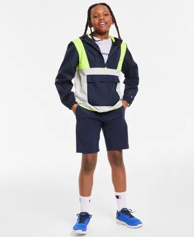 Champion Kids' Big Boys Colorblocked Pullover Hoodie In Navy