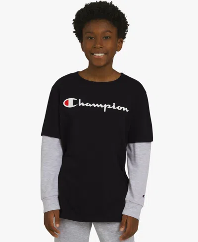 Champion Kids' Big Boys Layered-look Graphic T-shirt In Black