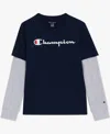 Champion Big Boys Layered-look Logo Graphic T-shirt In Blue