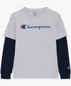 Champion Big Boys Layered-look Logo Graphic T-shirt In Gray