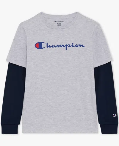 Champion Kids' Big Boys Layered-look Logo Graphic T-shirt In Gray