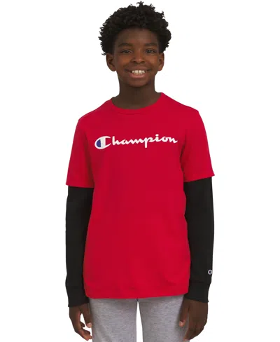 Champion Kids' Big Boys Layered-look Logo Graphic T-shirt In Red