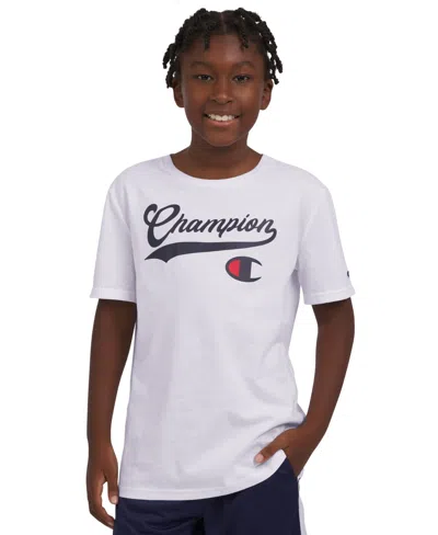 Champion Kids' Big Boys Logo Graphic Short-sleeve T-shirt In White